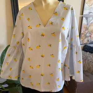 Banana Republic Bell Sleeve Lemon Print Shirt/Blouse